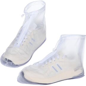 Waterproof Shoe Covers, 2Pcs White Rain Boot Shoe Covers Reusable PVC Rubber Sole Overshoes Non-Slip Foldable Galoshes for Women Men Cycling Camping Travel