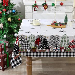 Christmas Tablecloth 60x84 Inches for Rectangle Tables - Indoor Black Buffalo Plaid Christmas Decor - Water Resistant Xmas Table Cloth, Chrismtas Tree Party Decorations for Kitchen, Home