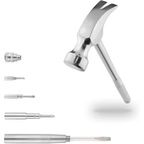 Multifunction Hammer 6 in 1 with Slotted/Flat Head Phillips Screwdriver Claw Hammer Manual, Portable Metal Mini Tool Hammer (Gold)