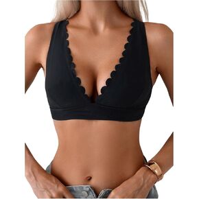 SOLY HUX Women's Deep V Neck Bikini Top Push Up Padded Swimsuit Top Bathing Suits