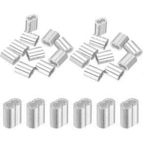 uxcell 5/64" 2mm Aluminum Crimping Loop Sleeve Double Ferrule for Wire Rope Cable Line End, Silver 20pcs