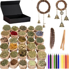 36Pcs Witchcraft kit for Beginner Experienced Dried Herbs, Witchcraft Supplies, Pagan, Rituals, Witch Spells, Wiccan Supplies and Tools Gifts