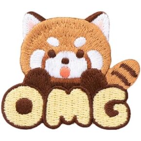 Super Cute Cartoon Red Panda Embroidery Patch, Self-Adhesive Small Raccoon Patch Stickers, Sewing Free Embroidery Cloth Stickers for Clothes, Pants and Bags, Hole Repair for Down Jacket (Style 1)