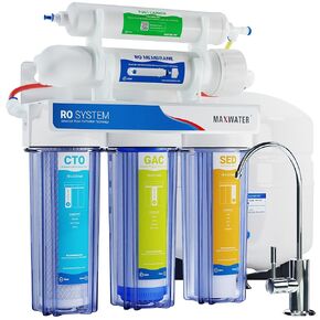 Max Water 5 Stage 50 GPD (Gallon Per Day) RO (Reverse Osmosis) Standard Water Filtration System for Heavy Duty - Under-Sink/Wall Mount - Model: RO-5W4