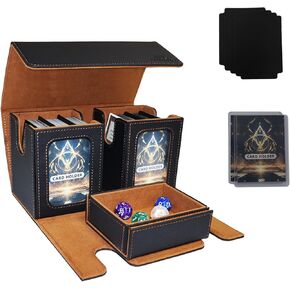 Card Deck Box for MTG, Commander Deck Case Fits 200+ Double-Sleeved Cards, 14 Magnets Leather Removable Card Storage Box with 2 Commander Display, 4 Dividers and Dice Tray fit TCG CCG,Black&Red