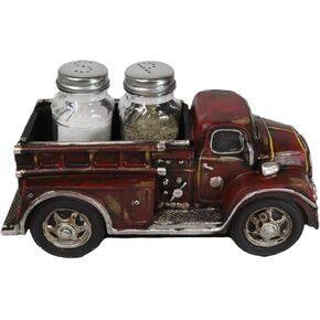 Ebros Gift Classic Vintage Red Fire Truck Engine Figurine Holder for Glass Salt and Pepper Shakers Fireman Fire Fighter 911 Responder Educational Accent Kitchen Decor Sculpture Set