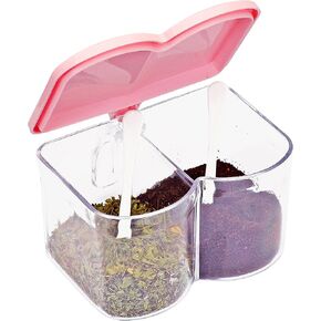 Southern Homewares Acrylic Spice Seasoning Storage Box Container with 2 Serving Spoons Pink Lid