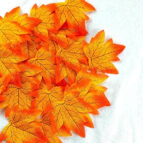 Ecuupas 100Pcs Fall Artificial Maple Bright Yellow Artificial Leaves Autumn Fake Maple Lifelike Artificial Thanksgiving Day Autumn Leaf Decorations Wedding Party Props Party Table Decor Crafts(Yellow)