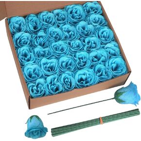Glitter Roses,30PCS Blue Roses Artificial Roses with Stems for Crafts Wedding Bouquet Party Home Decor(Blue)