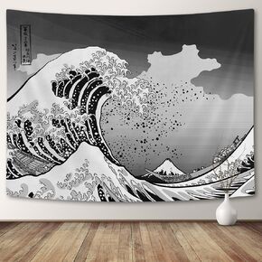 Aesthetics Orange and Yellow Ocean Wave Tapestry Wall Hangings, Orange and Yellow Japan Mount Fuji Wave Great Wave Sea Wave Wall Hangings Tapestry, Tapestry for Bedroom Living Room Dorm, Panels 71 X 60 IN