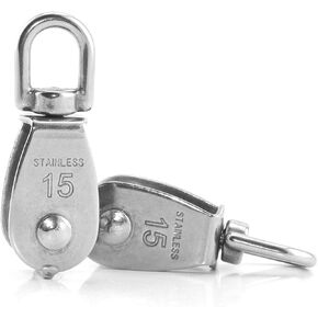 M15 Single Pulley Block, 2Pcs, Heavy Duty 304 Stainless Steel Heavy Duty Swivel Pulley Block, for Lifting, Cable Loading 35kg/77Lbs