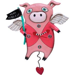 Allen Designs Enesco When Pigs Fly Hearts Sculpted Pendulum Wall Clock, 13.5 Inch, Multicolor
