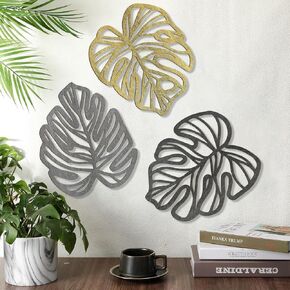FTTYUBE 3 Pcs Wooden Palm Leaves Wall Art Tropical Leaf Wall Art Boho Plant Wall Decor for Living Room Kitchen Bedroom Vintage Plaque (wood brown)