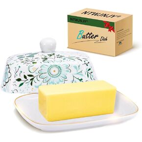 Butter Dish with Lid, butter dish with lid for countertop，Ceramic Butter container，Grilled flower craft butter Holder，butter tray(Butterfly Love Flower)