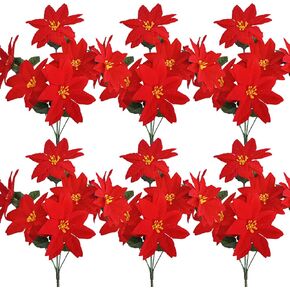 6pc Artificial Poinsettias Flowers with Stems, 15.7"Poinsettias Christmas Flowers Artificial for Decoration New Year DIY Flower Arrangement Party Christmas Wreath Tree Ornaments