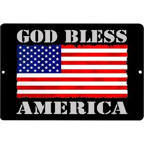 Rogue River Tactical USA Flag Metal Tin Sign Wall Decor Man Cave Bar Patriotic God Bless America