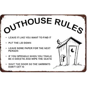Nwijvsn Outhouse Rules Metal Sign Vintage Outhouse Rules Suitable for Home Bedroom Wall Decor Cave Bar Cafe Restaurant Club Art Decor Sign 8x12 Inch