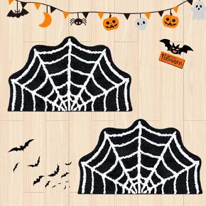 2 Pack Spider Web Bath Mat, 31‘’×20‘’ Halloween Decor Spider Web Rugs, Non-Slip Tufted Mats for Halloween Decor for Front Door, Bathroom, Bedroom