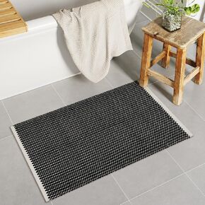 Lahome Boho Bathroom Rugs, 2x3 Small Rugs for Entryway Washable Black Kitchen Rug Neutral Cotton Woven Rug, Farmhouse Front Door Rug Low Pile Indoor Door Mat for Entry Kitchen Bath, Black