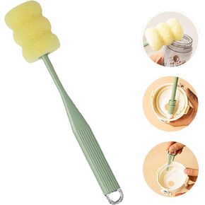 Long Handle Bottle Cleaning Brush, 2 in 1 Drinkware Scrubber for Kitchen Dish Washing Jars Wine Cups Stainless Steel Bottle Narrow Glasses and Containers Green
