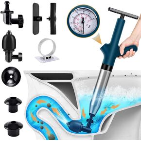 Toilet Plunger Blaster, High Pressure Toilet Plunger Heavy Duty with Real-Time Barometer, Air Drain Blaster for Bathroom, Kitchen Sink, Floor Drain, Toilet Clogged (Black)