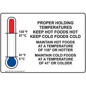 Proper Holding Temperatures Sign, 10x7 inch Plastic for Safe Food Handling