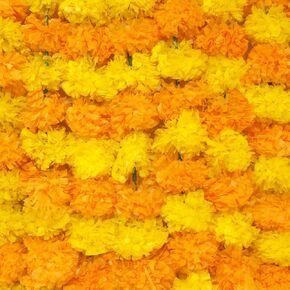 Marigold Garlands for Decorations Pack of 5 - Artificial Marigold Flowers for Decorations -Indian Decor for Pooja, Indian Flower Garland (Yellow Orange Combination | 4 to 4.5 Ft) Hashcart®