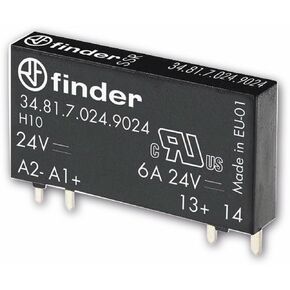 finder 348170249024 Optocoupler for PCB, 1 DC, 2 A, Input: 24 Vdc, Output: 24 Vdc, 5 mm Black