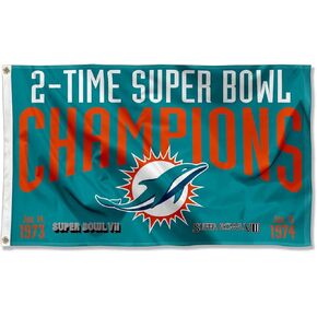 WinCraft Miami Dolphins 2X and 2 Time Super Bowl Champions Flag Outdoor Indoor 3x5 Foot Banner