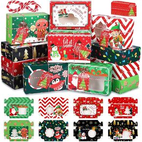 Zhanmai 64 Pcs Christmas Cookie Boxes with Window Holiday Kraft Bakery Treat Boxes Christmas Gift Boxes Xmas Pastry Food Containers with Ribbons DIY Gift Tags for Party Favor Gift Giving (Cute)