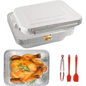 10 Pack Aluminum Pans With Lids,12.5x10.2 Extra Heavy Duty Durable Disposable Aluminum Foil Pans,Half Size Deep Steam Table Pans -Baking Pans for Cooking,Food Prepping,Party Holidays Thanksgiving BBQ