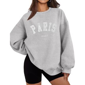 LOMON Oversized Sweatshirt Women Crewneck Pullover Sweater Long Sleeve Cute Hoodies Casual Sweatshirt Tops（Charcoal Gray-Paris,M