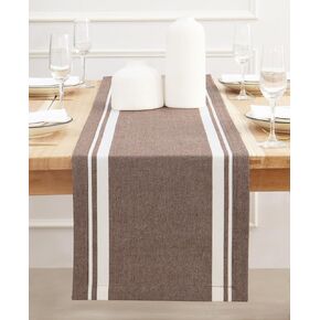 PurpleEssences Striped Table Runner 72 inches Long Stripe Runner 14 x 72 Inch 100% Cotton – Durable Washable Fabric for Fall Thanksgiving – H.White and Nut Brown