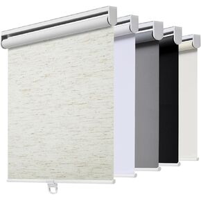 Cordless Roller Shades Blackout Blinds for Windows Room Darkening Rolled Up Shades with Spring System, UV Protection Natural Linen Fabric Window Shades Door Blinds for Home（36" W x 72" H, Linen Cream