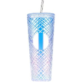Tumbler with Lid,Iced Coffee Tumblers,Plastic Insulated Tumblers With Leak Proof Lids,BPA Free,24Oz Insulated Cups with Lids,Aurora blue