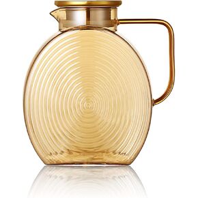 77oz Large Glass Water Pitcher with Gold Lid for Fridge Wide Handle Coffee Carafe for Party Water Jug Lemonade Iced Tea Jug Juice Sun Tea Jar for Drinks 2.2L