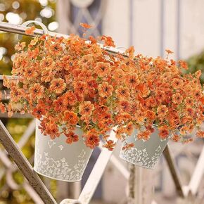 10 PCS Artificial Fall Flowers Outdoor Plastic Plants - Outside Face Mums Fake No Fade Faux Shrubs ecoration Bundles Thanksgiving Party, UV Resistant Artificial Mums Flowers for Outdoors