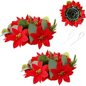 Poinsettias Artificial Christmas Flowers Ball Red Christmas Ball Centerpieces for Tables 2PC Poinsettia Flowers Artificial Christmas Table Decorations Winter Holiday Xmas Ornaments