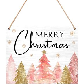 Pink Merry Christmas Decorations Hanging Sign, Farmhouse Christmas Tree Sign Front Door Wall Decorations, New Year Gifts, Winter Xmas Festive Supplies decor-J09 in Kuwait