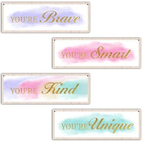 4 Pcs Minimalism Watercolor Wall Decor Sign, Inspirational Quotes Wall Art Decor Gift For Girl Room Boy Room, Gold Foil Wooden Hanging Plaque Sign For Kids Room Playroom Bedroom Nursery Classroom -10