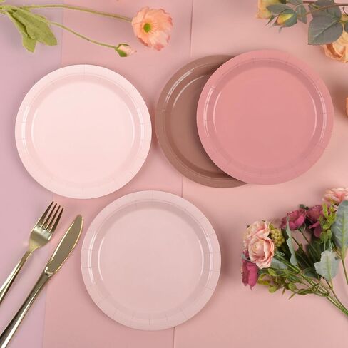 Dusty Pink Paper Plates 7Inch Gradient Pink Party Plates 4 Colors Disposable Round Dessert Plates for Coquette Birthday Wedding Bridal Shower Party Supplies (24, Dusty Pink) in Kuwait