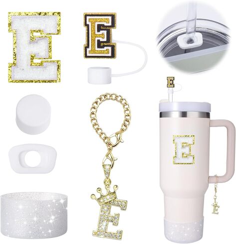Mity rain 6pcs Cup Accessories Set for Stanley Cup 30 oz 40 oz Tumbler with Handle, Including Straw Cover Cap, Cup Initials Charm, Sticker, Silicone Boot, Round and Square Spill Proof Stopper,Letter K in Saudi Arabia