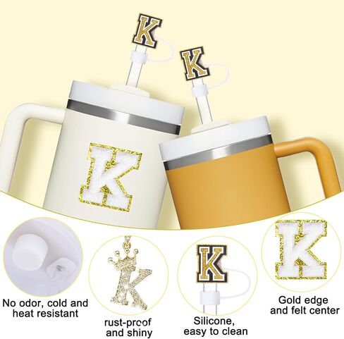 Mity rain 6pcs Cup Accessories Set for Stanley Cup 30 oz 40 oz Tumbler with Handle, Including Straw Cover Cap, Cup Initials Charm, Sticker, Silicone Boot, Round and Square Spill Proof Stopper,Letter K in Saudi Arabia