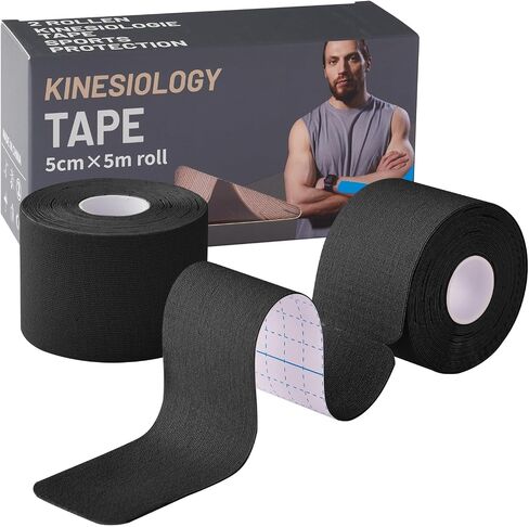 Kinesiology Tape (2 Rolls) - Waterproof, Breathable, Hypoallergenic - Ideal for Muscle Support and Injury Recovery, 2 Inches x 16 Feet, Black in Saudi Arabia