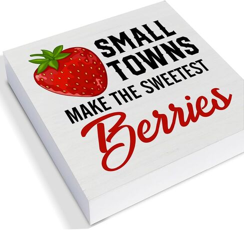 Farmhouse Country Cherry Wood Box Sign Art Desk Decor 5"x5" Life Is Just a Bowl of Cherries Wood Block Sign Decor for Home Kitchen Tabletop Shelf Wall in Saudi Arabia