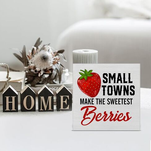 Farmhouse Country Cherry Wood Box Sign Art Desk Decor 5"x5" Life Is Just a Bowl of Cherries Wood Block Sign Decor for Home Kitchen Tabletop Shelf Wall in Saudi Arabia