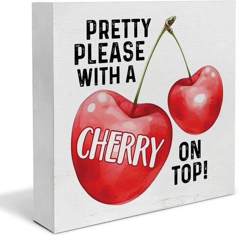 Farmhouse Country Cherry Wood Box Sign Art Desk Decor 5"x5" Life Is Just a Bowl of Cherries Wood Block Sign Decor for Home Kitchen Tabletop Shelf Wall in Saudi Arabia