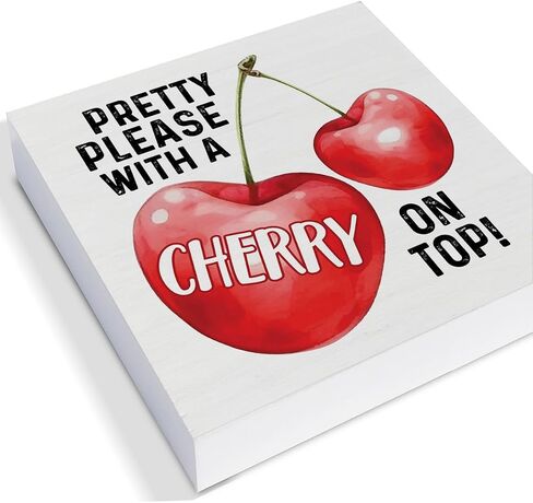 Farmhouse Country Cherry Wood Box Sign Art Desk Decor 5"x5" Life Is Just a Bowl of Cherries Wood Block Sign Decor for Home Kitchen Tabletop Shelf Wall in Saudi Arabia