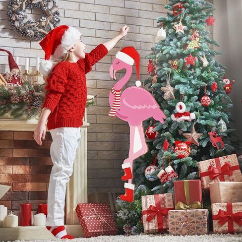 27.5 بوصة عيد الميلاد فلامنغو ترحيب علامة الديكور شنقا فلامنغو الخشب علامة الباب الأمامي ديكور عيد الميلاد فلامنغو ديكور الوردي فلامنغو علامة معلقة لعيد الميلاد ديكور المنزل الحمام عطلة in Kuwait