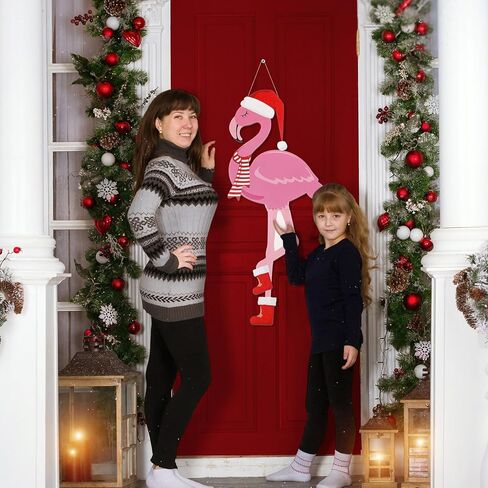 27.5 بوصة عيد الميلاد فلامنغو ترحيب علامة الديكور شنقا فلامنغو الخشب علامة الباب الأمامي ديكور عيد الميلاد فلامنغو ديكور الوردي فلامنغو علامة معلقة لعيد الميلاد ديكور المنزل الحمام عطلة in Kuwait